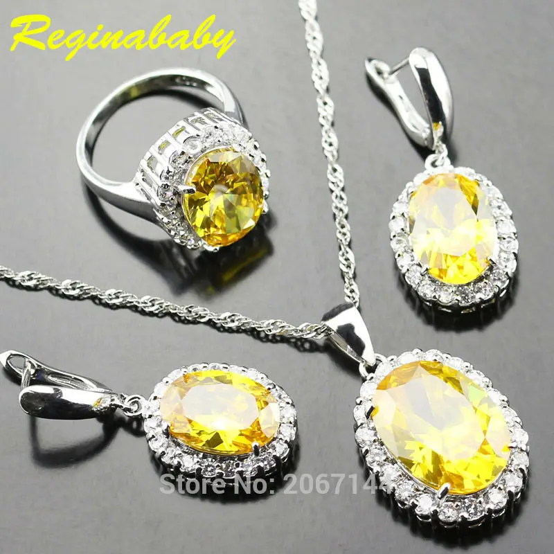 KnSam Sterling Sliver Round Yellow Zircon Cluster Wedding Jewelry Set Gifts for Her