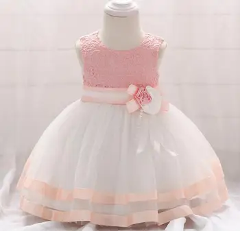 

1PC Pink Baby Girl Princess Dress 3D Flowers Beads Birthday Party Outfit Infant Flower Girl Evening Suit Photo Shoot Prop