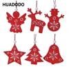 HUADODO 6Pcs Red&White Wooden Tree Deer Snowman Christmas Decorations Pendants Ornaments for Xmas Tree Home Party Kids Gift ► Photo 1/6
