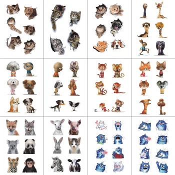 

HXMAN 12 PCS Cat Dog Animals Temporary Tattoo Sticker for Women Men Body Art Children Kids Hand Fake Tatoo 9.8X6cm W12-40