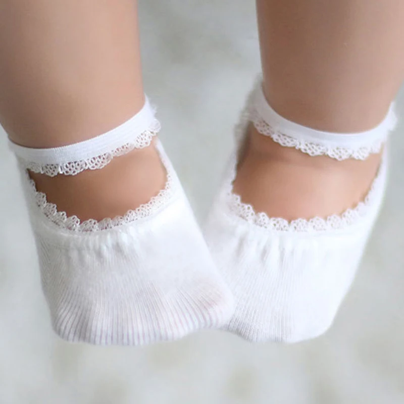 

Soft Cotton Newborn Socks Summer Lace Baby Socks Solid Color Princess Baby Girl Socks Infant Anti-slip Socks With Rubber Soles