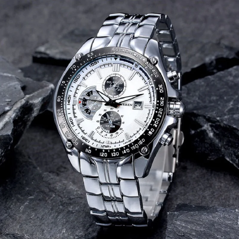 Модные повседневное бренд CURREN Спортивные кварцевые для мужчин наручные часы с большим циферблатом водостойкий сталь Часы Relogio Masculino