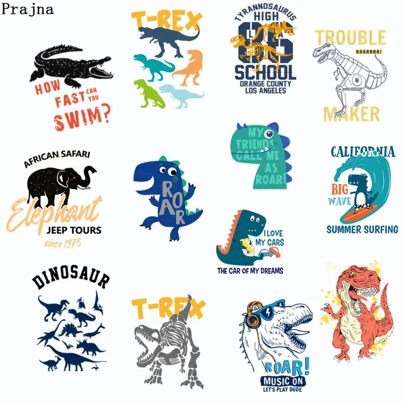

Prajna Jurassic World Heat Thermal Transfers Patches Cartoon Dinosaur Elephant Iron On Transfers Stickers For Clothes Sticker F