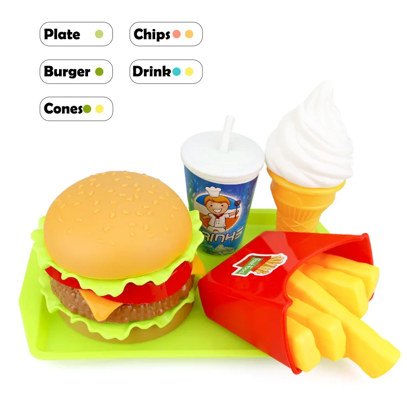 5PCS 1 Дети Моделирование еда гамбургер Hotdog кухня игрушка набор ролевые игры миниатюрные закуски бургер Развивающие игрушки для девочек Малыш - Цвет: 5PCS 1