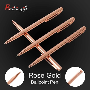 

2PCS Rose Gold Ball-point Pen Metal Material Promotional Pen Stainless Steel Rod Rotating Metal Ball Pens For School Stationery
