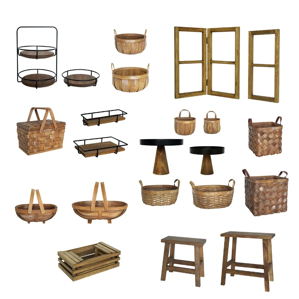  SWEETGO wood storage racks Picnic Basket cake stand forest style home showcase decoration holders K