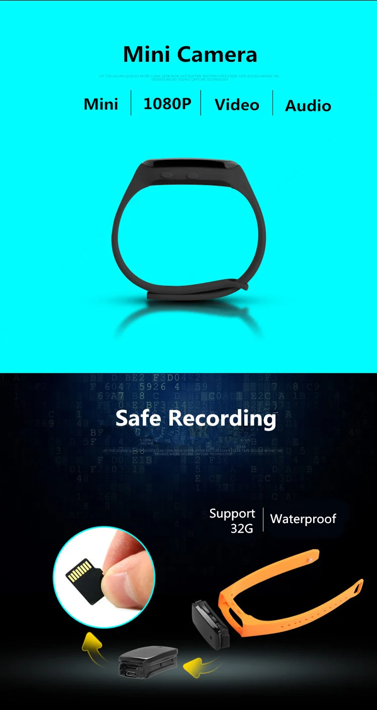 HD 1080 P мини Камера Smart Band Мини видеокамера браслет мини видеокамера браслет Спорт Micro Kamera шагомер браслет с секретом