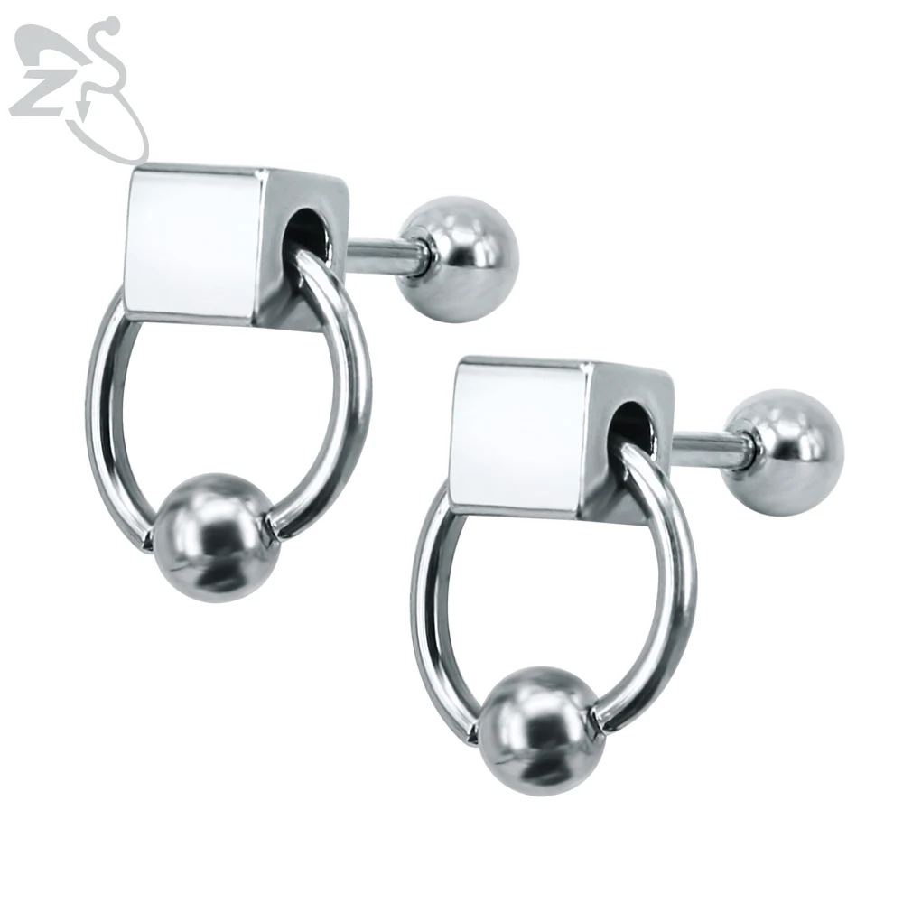 Trendy Square with Round Style Stud Earrings Stainless Steel Conch