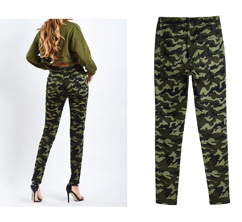Motorcycle trousers for women stretch trim camouflage printed trousers with denim pencil trousers (6)