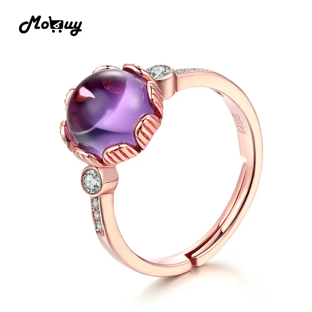 Кольцо MoBuy MBRI029 с натуральным драгоценным камнем кольцо аметистом Серебряное
