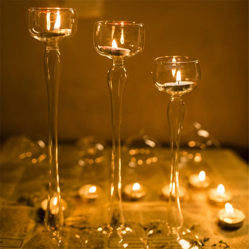 

3pcs/set Crystal Glass Candle Holder Decorative Candle Vase Tall Candleholder Wedding Home Bar Party Decoration Candlestick