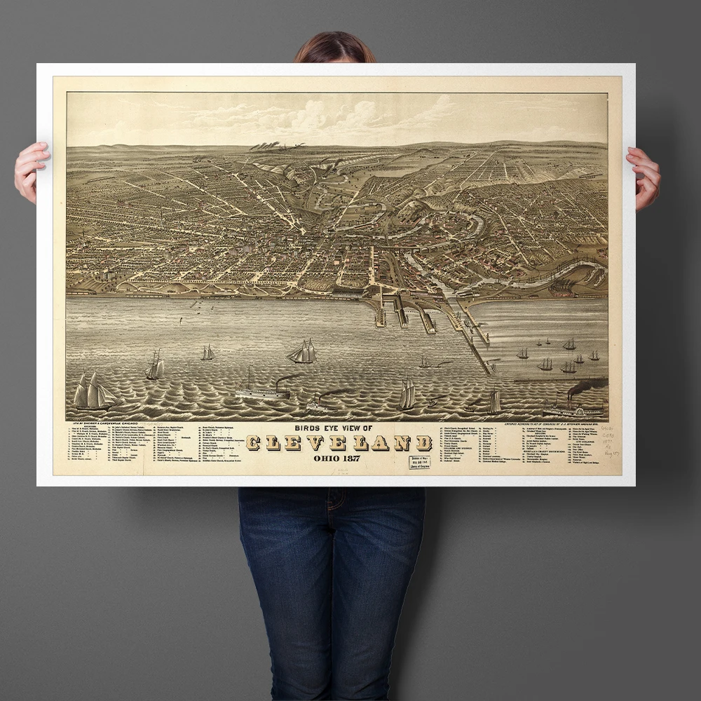 

Vintage Poster And Print Historical Map Birds Eye View Of Cleveland Modern Wall Art Canvas Painting Home Decor No Frame