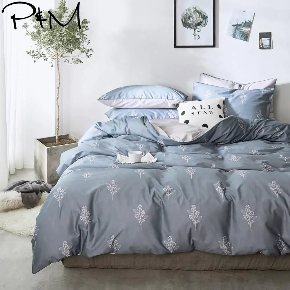 

2019 Nordic White Trees Grey Duvet Cover Set Flat Fitted Sheet Cotton Bedlinens Hypoallergenic Twin Queen King Bedlinens