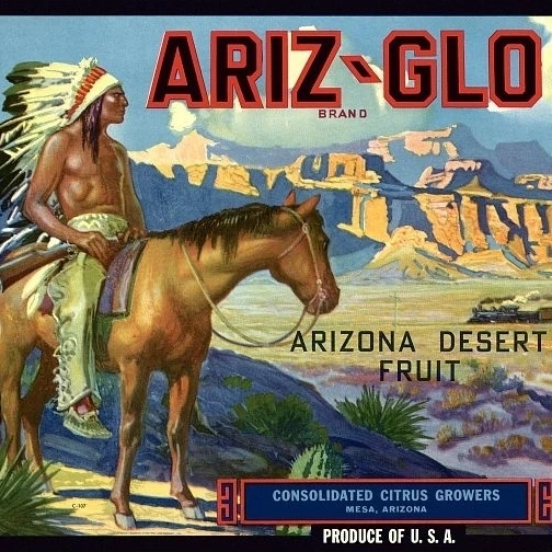 Arizona Indian on Horse label Poster Print (24 x 36)