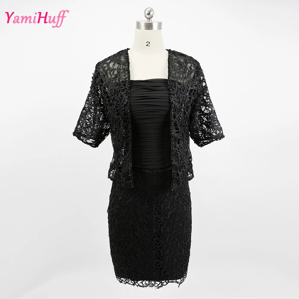 Sleeves black knee length dress coat for women plus size