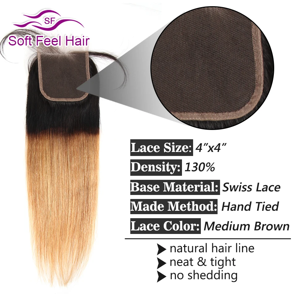 Soft Feel Hair Ombre Brazilian Straight Hair Bundles With Closure Remy T1B/27 Honey Blonde Human Hair 3/4 Bundles With Closure Soft Feel Hair Ombre Brazilian Straight Hair Bundles With Closure Remy T1B/27 Honey Blonde Human Hair 3/4 Bundles With Closure