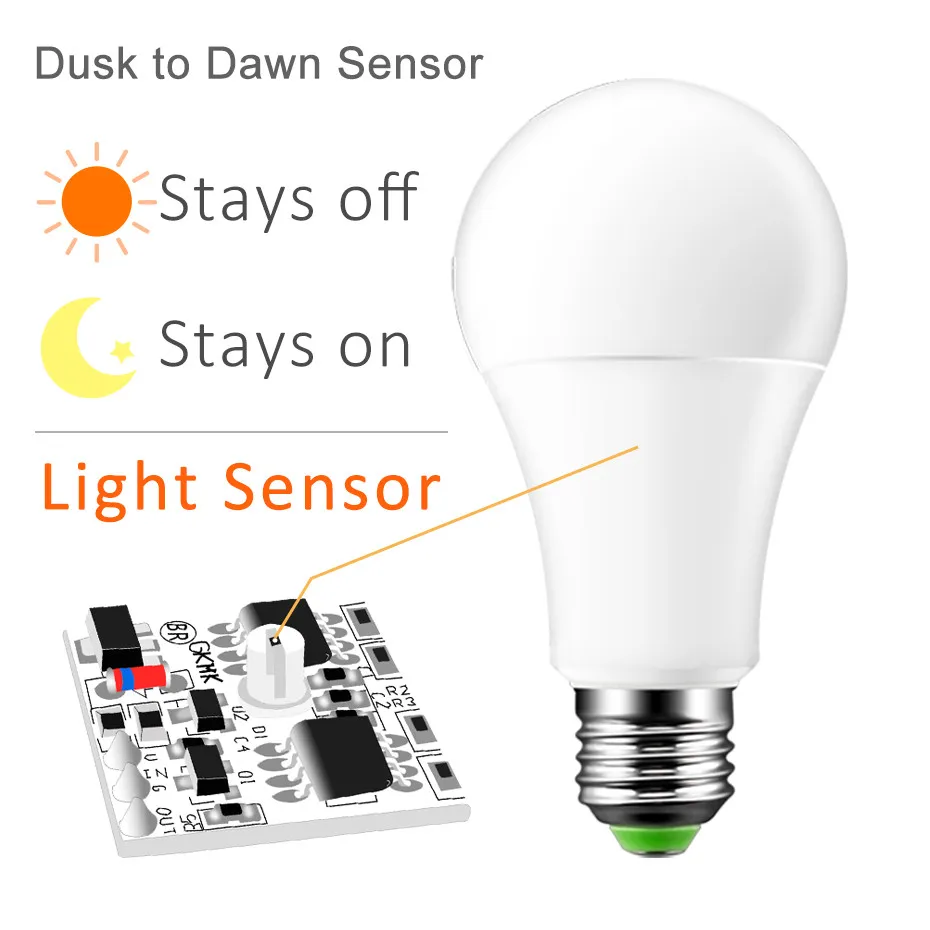 LED Sensor Bulb E27 B22 10W 15W Dusk to Dawn Smart Lamp Bulb AC85V-265V Day Night Light Auto On/Off For Stair Hallway Pathway