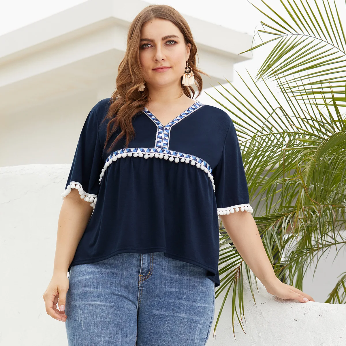 

Casual Summer Tshirt Women New Fashion V Neck Short Sleeve Patchwork Loose Tops For Ladies Plus Size Camisetas Verano Mujer 2019
