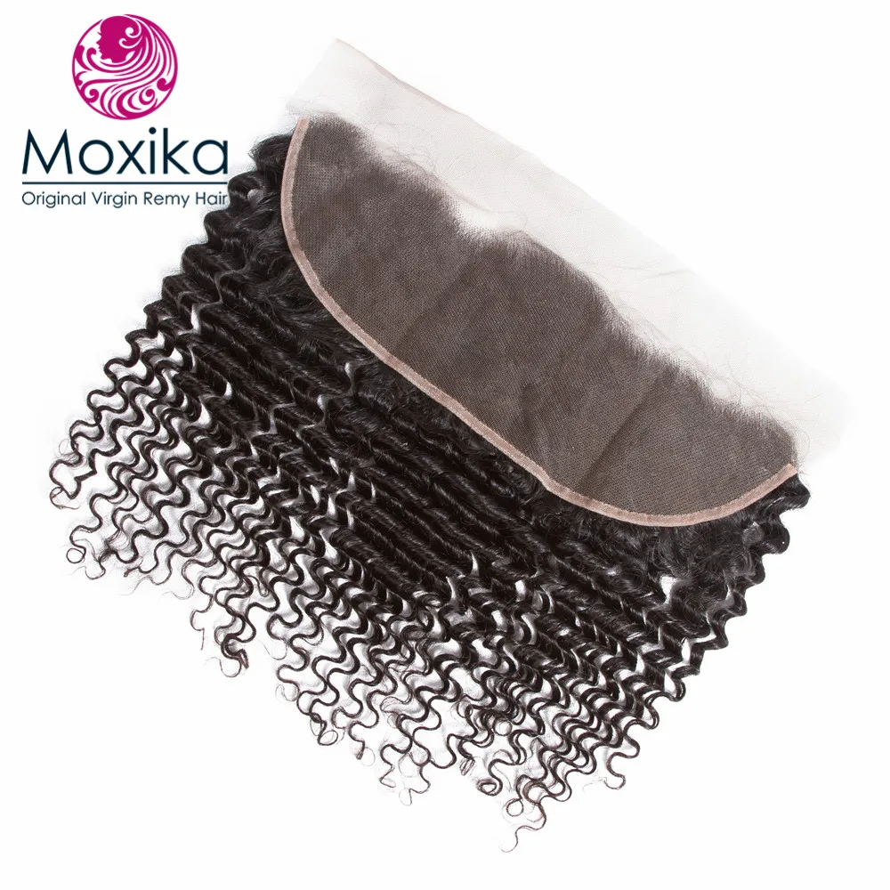 Moxika 13x4 Lace Frontal Closure Brazilian Deep Wave With Lace Closure Ear To Ear Remy Pre Plucked With Baby Hair HairLine
