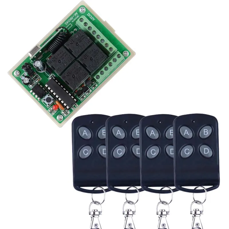 

DC 12V 10A 4CH Learning Code RF Wireless Remote Control Switch Systems 1 Receiver 4 Transmitter