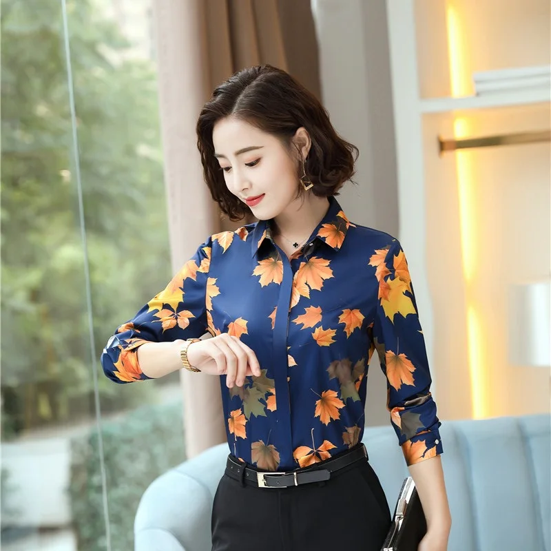 Moda impresa 2018 nuevos estilos blusas y camisas de manga larga para las mujeres de negocios Ropa Trabajo blusa Tops ropa de mujer camisa _ - AliExpress Mobile