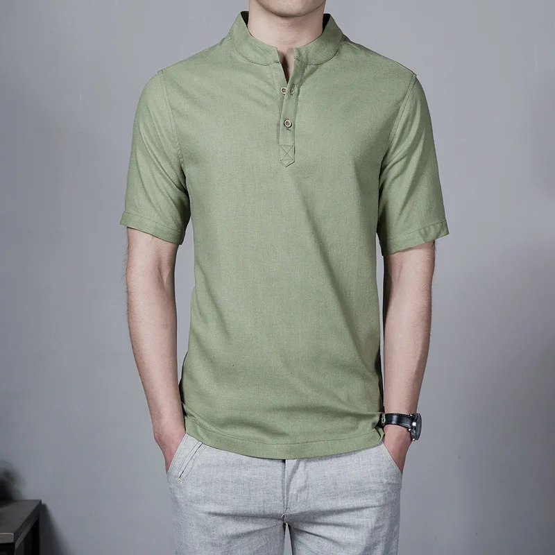 MOGELAISI, летняя льняная рубашка для мужчин, тонкая, короткий рукав, плюс XXXL, льняная рубашка, мужская, однотонная, натуральная, льняная, хлопок, Азиатский размер M-5XL