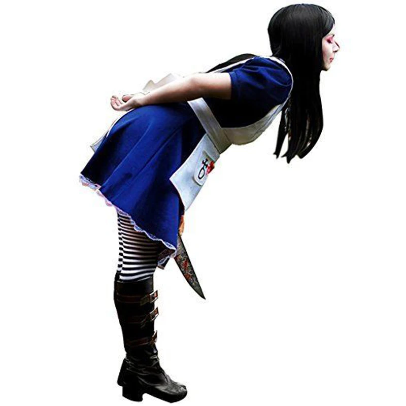 Игра Alice Madness Returns косплей костюм Хэллоуин Карнавальная Униформа синий платье горничной Ресторан слуга наряд индивидуальный заказ