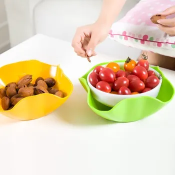 

The double bowls household fruit bowl Modern fashion creative candy basket color plastic dry fruit tray 21*9cm free shipping