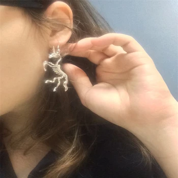 

2019 New Punk Alloy Unicorn Earrings Unicorn Skeleton Silver Color Personality Necklace Drop Earrings Fashion Jewelry Wholesale