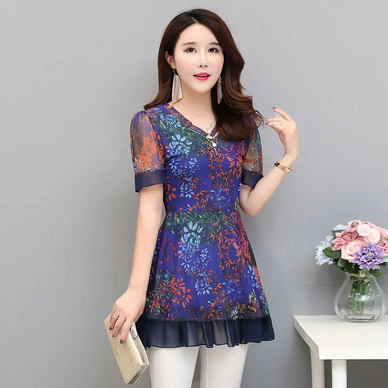 Шифоновые блузки рубашки 4XL 3XL Женская Офисная работа туника Пеплум с цветочным