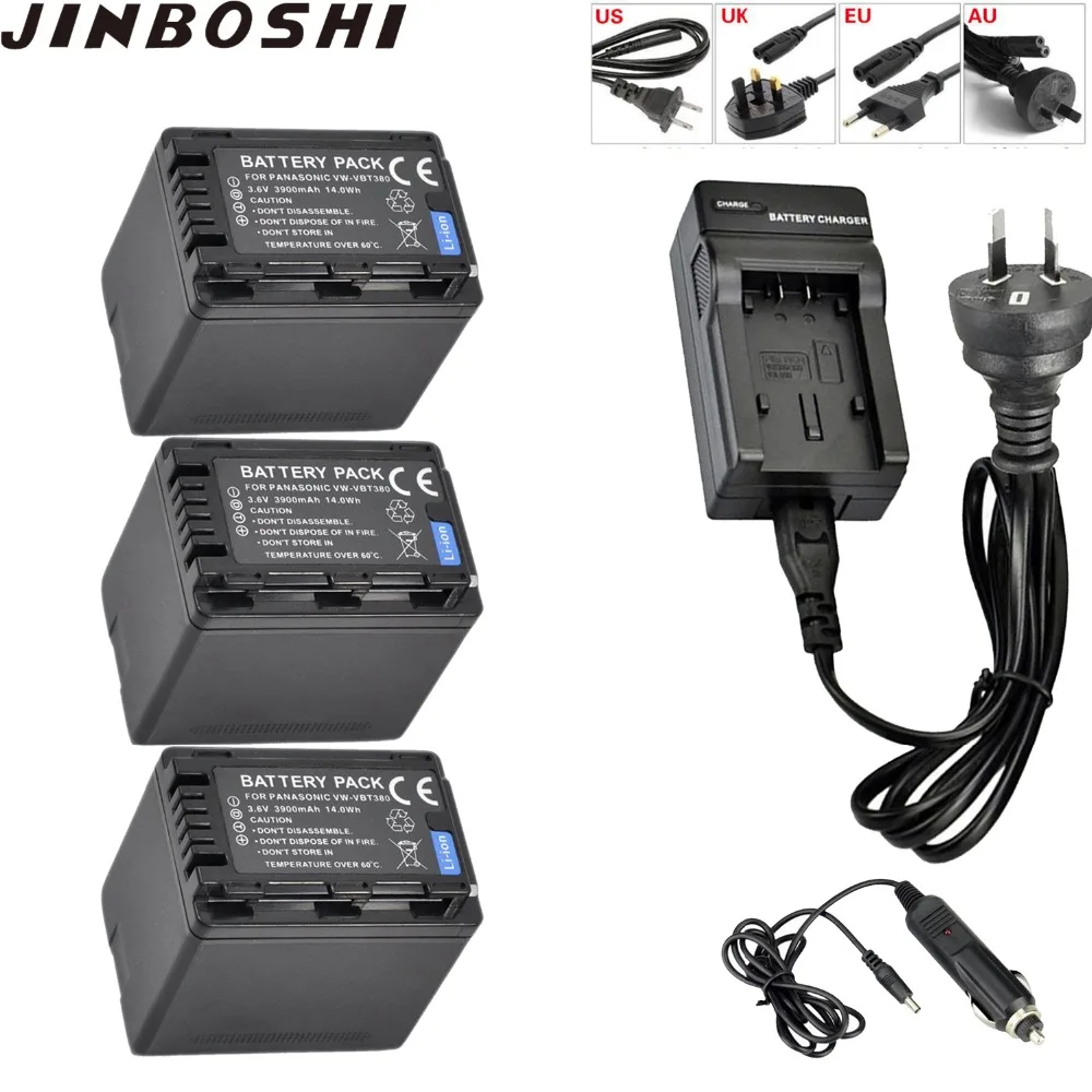 

JINBOSHI 3900mAh VW-VBT380 VWVBT380 VW VBT380 Battery X3+Single Charger for Panasonic HC-V720,HC-V727,HC-V730,HC-V750,HC-V760,