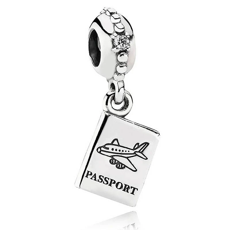 

New 925 Sterling Silver Bead Charm Vintage Passport With Crystal Pendant Beads Fit Pandora Bracelet Bangle Diy Jewelry