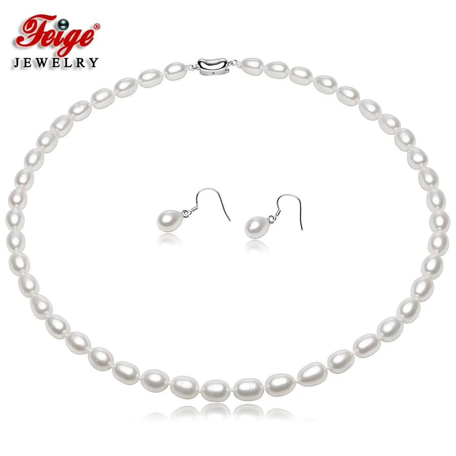 

Natural Freshwater Pearl Jewelry Sets For Women's,7-8mm White Pearl Jewelry,925 Silver Earrings,Wedding Accessories Jewelry Sets
