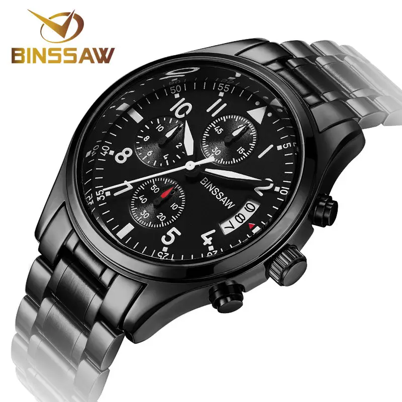 Koop BINSSAW Nieuwe Mannen Militaire Horloges Originele Luxe Fashion Business Roestvrij Staal Lichtgevende Sport Quartz Horloge Relogio Masculino