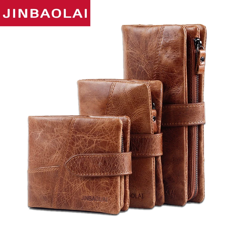 

Genuine Cowhide Leather Men Wallet Fashion Purse With Card Holder Portomonee Rfid Luxury Brand Money Bag Magic Zipper Coin Purse