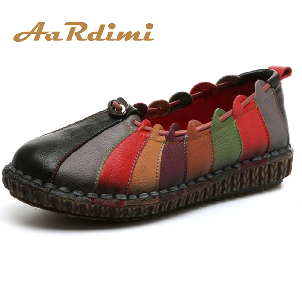 Main 2 Femme En 3 Chaussures Mocassins Glissement 1 Appartements Mélangées Casual Couleurs Vache À Vintage De Printemps Femmes Sur Aardimi Cuir La AwqtURI