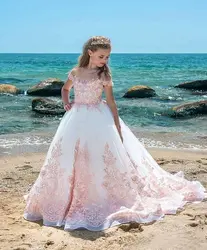 Пышные платья для девочек, коллекция 2019 года, бальное платье с цветочным узором для девочек, пляжное платье для маленьких девочек, белая и