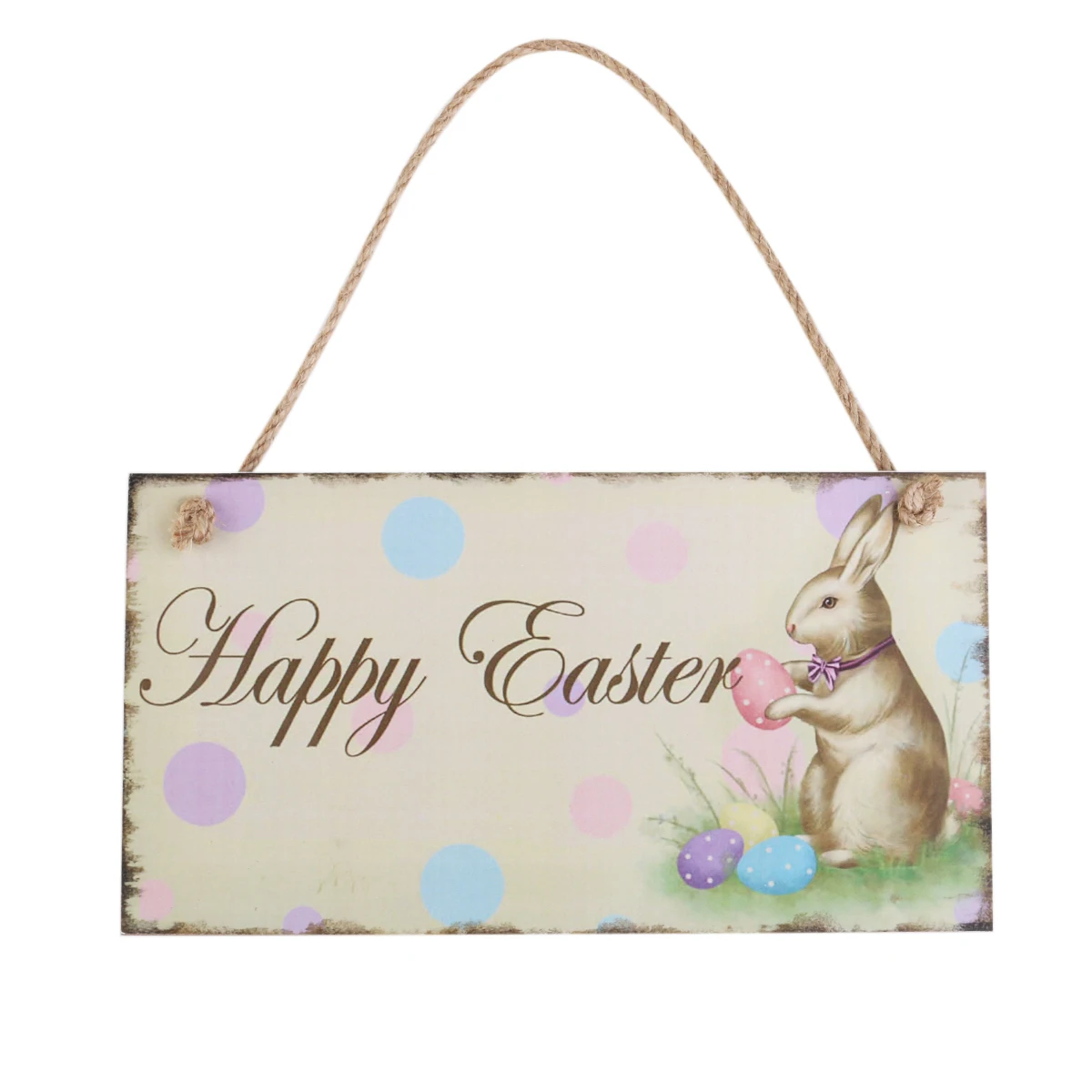 Happy Easter Sign Plaque Wooden Rabbit Hanging Wall Decoration Sign