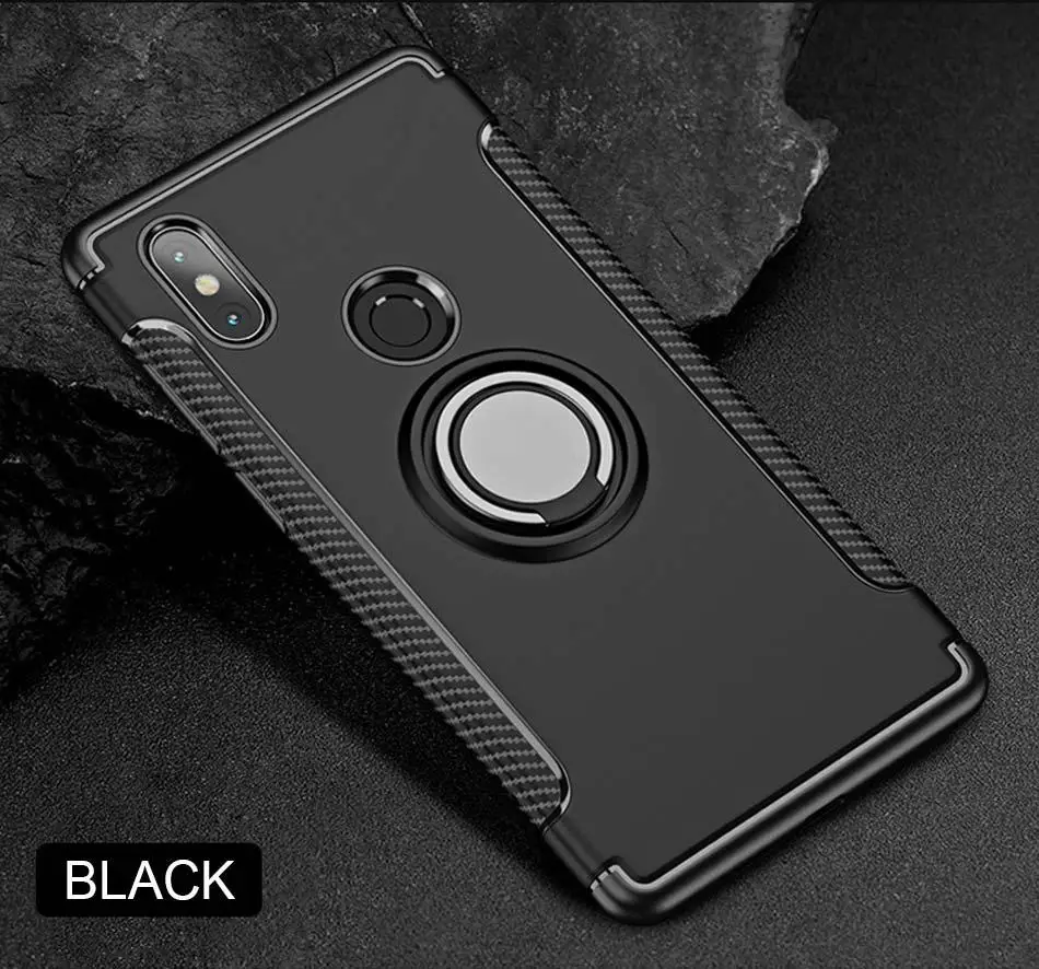 Black Роскошный мягкий противоударный чехол-держатель для Xiao mi Red mi 5 PLus 6A 6 Pro PC+ TPU полный чехол для Xiaomi mi A2 Lite кольцевой кронштейн чехол - Цвет: Black