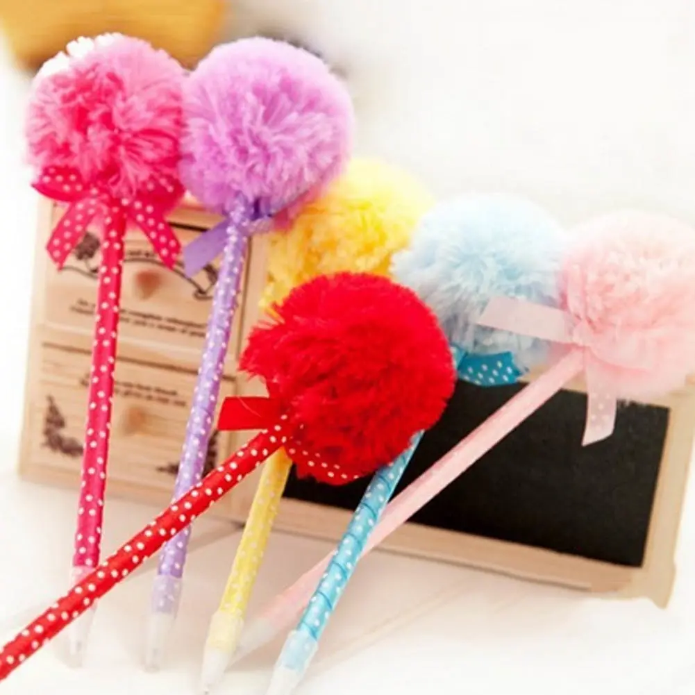 

1 pcs cute bowknot hair stationery ball ballpoint pen plush pen student Lovely supplies Nice Gifts