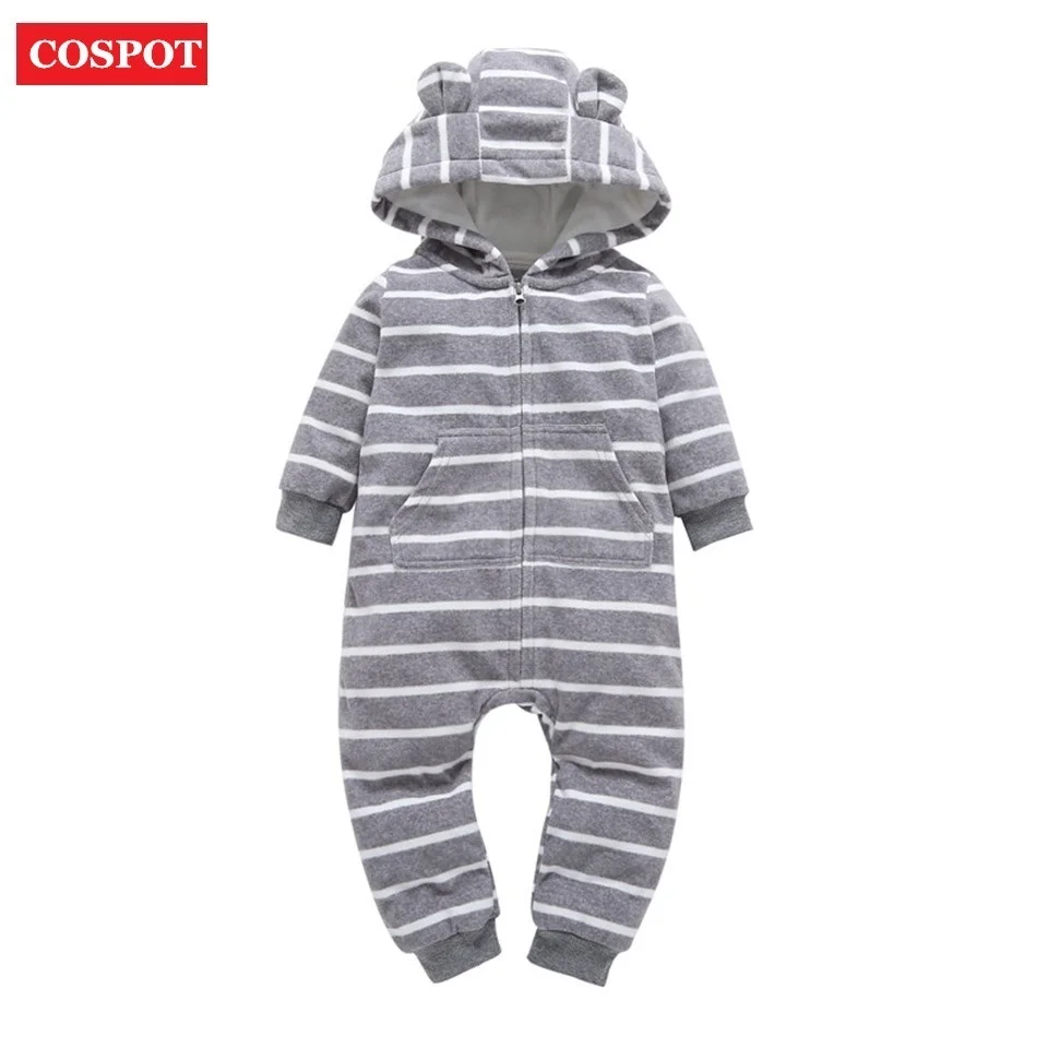 COSPOT/Коллекция 2019 года Детский комбинезон с капюшоном флисовый весенний в белый