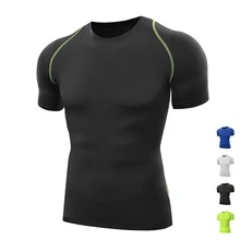 2016 Men sport fitness bodybuilding t shirt gym clothing 85% Polyester compression tights running basketball crossfit tee tops
