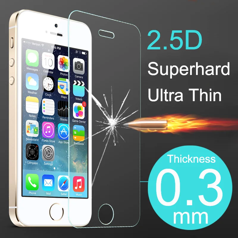Top Quality Ultra Thin Tempered Glass Screen Protector Case For iPhone 4 4S 5 5S 5C 6S 6 Plus Cover Phone Cases Protective Film