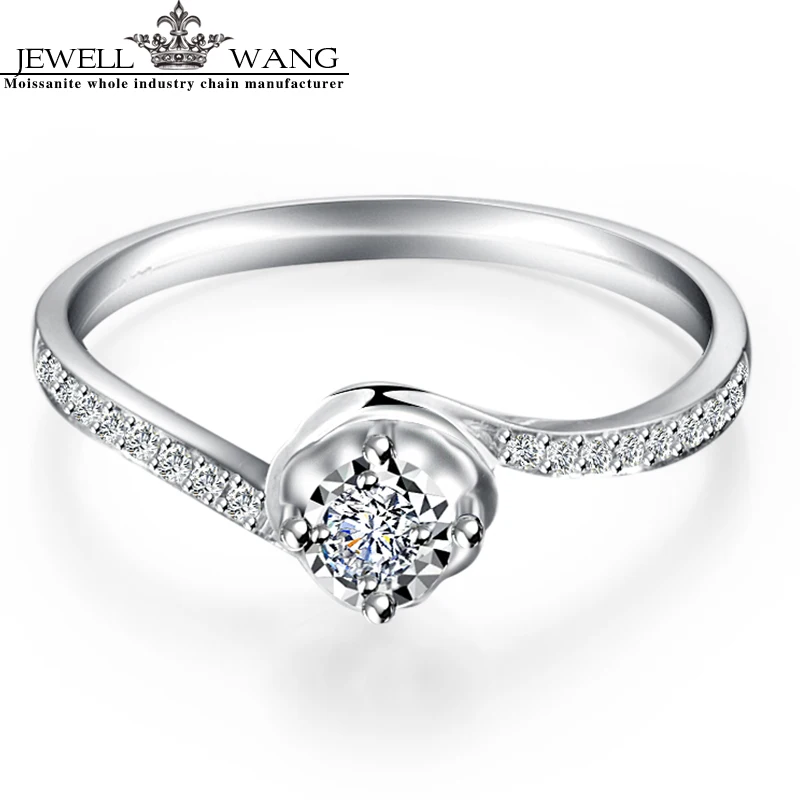 JEWELLWANG 18K White Gold Diamond Rings for Women Round Romantic 0.5CT Effect Certified Engagement Diamond Luxury Rings Brands