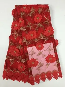 

Red african lace fabric 3D flowers lace on netting/mesh embroidered wedding/ lace appliques for nigerian wedding dresses 5yards