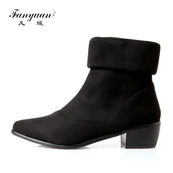 

FANYUAN Black Ankle Boots Women Winter Shoes Fashion Slip On Stretch Boots Comfy Med Heels Pointed Toe Ladies Chelsea Boots