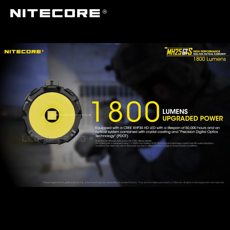  Multitask Hybrid Series Nitecore MH25GTS XHP35 HD LED High Performance Dual-fuel 1800 Lumens Tactic - 32958248448