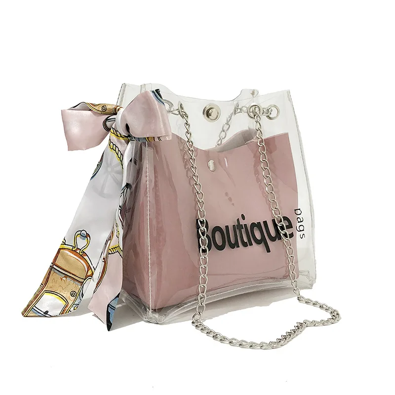

Women Clear Bucket Bag Fashion Transparent Women Shoulder Bags Ladies Messenger Casual Shopping Scarves Handbags Crossbody Bags