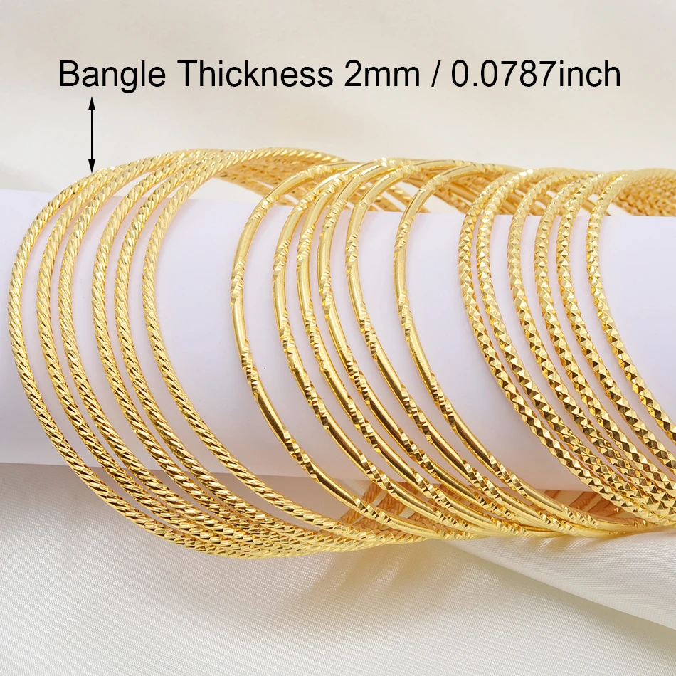 6pcs/lot African Gold Color Shiny Bangles for Women Girls Dubai Circle Bracelet Jewelry Ethiopian Bride Wedding #013707 bangle bracelet zirconia bangle snake bangle bracelet