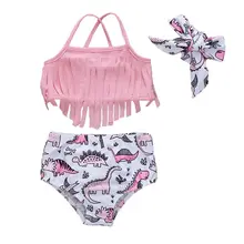 3 шт./компл. детей платье на петельках для девочек, купальник-бикини с фруктовым рисунком, купальник с кисточками Высокая талия купальный костюм ванный комплект